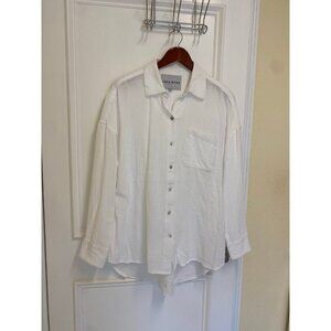 White 100% Crinkled Cotton Loose Long Sleeve Blouse Top Ladies Size Large-NWOT